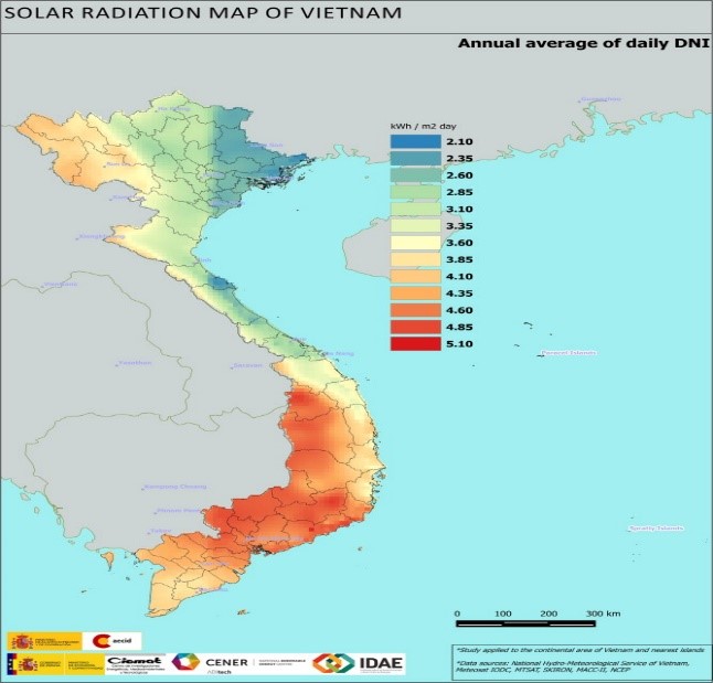 Solar radiation map of Viet Nam